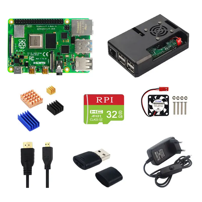 Raspberry Pi 4 2GB/4GB/8GB RAM board + ABS housing + switching power supply + radiator + cooling fan for Pi 4B
