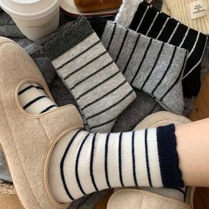 Women's Striped Mid-Calf <b>Socks</b> Navy Blue Soft Lace Trim Thermo <b>Winter</b> Casual <b>Socks</b> - Product Image 3