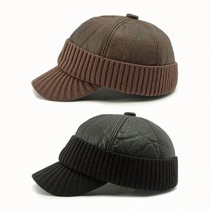 Casquette de baseball pour hommes d'âge moyen et âgés, protection des oreilles, polaire chaude, casquettes de sport épaisses en cuir PU pour l'automne et l'hiver - Product Image 1