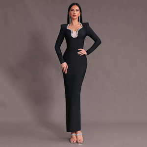 Long Sleeve Black Dress Wedding Guest - Floor-Length Elegant