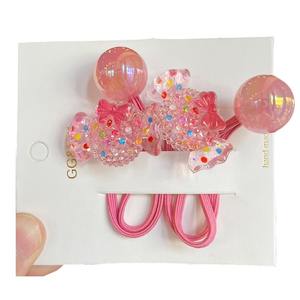 热卖可爱2pc/套草莓面料发绳珠彩色马尾橡皮筋女童儿童甜美风格 - Product Image 6