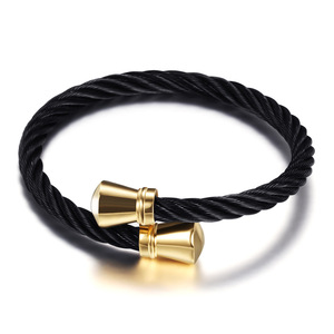 European American Fashion 5Mm Steel Wire Cable Tapered Stainless Steel Open <b>Adjustable</b> <b>Bracelet</b> Unisex Jewelry - Product Image 1