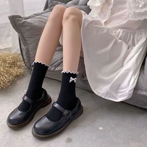 White And <b>Black</b> Bow-knot Ruffled Slouch <b>Socks</b> Cotton Sweat-absorbing Women's Autumn Style Lolita JK <b>Socks</b> - Product Image 2