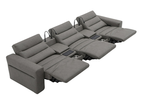 Conjunto de Asientos de Cine Profesionales en Nivel, Sofá Reclinable Eléctrico de Cuero de Lujo con Reposacabezas <span class=keywords><strong>Motorizado</strong></span> para Sala Multimedia Privada - Product Image 3