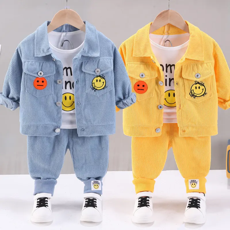 2023 Autumn Kids Outfits Back To School Wear Long Sleeve Printed T Shirt Corduroy Jacket Trousers 3Pcs Clothes Boys Sets