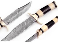 Maßgefertigtes Handgemachtes DIY OEM Zafar Traders ZT.14 Damaszener Stahl Jagdmesser 8-Zoll-Klinge 4mm Dicke Knochen+Horn-Griff