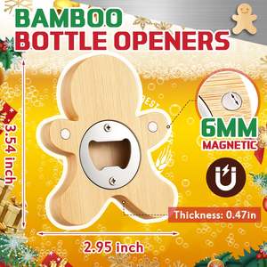 פותחני בקבוקים מעץ בצורת איש ג'ינג'ר במבוק בהתאמה אישית, מגנט למקרר, פותחן בקבוקים מעץ בכמויות גדולות עם לוגו - Product Image 3
