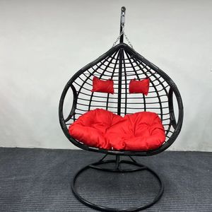 Modern Double Egg Rattan Swing <b>Chair</b> Outdoor Patio <b>Hanging</b> <b>Chair</b> with Metal Stand for Courtyard Park Hotels - Product Image 3