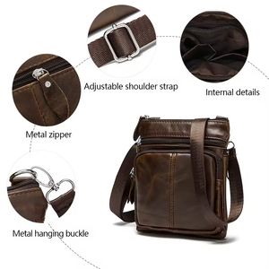 Sac bandoulière rétro en cuir grande capacité pour homme, <span class=keywords><strong>multi</strong></span>-compartiments, personnalisé, pratique et élégant - Product Image 4