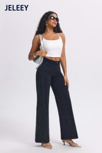 Vaqueros negros holgados y cómodos con pierna ancha, corte recto y grandes pedrerías con estampado llamativo para un look relajado - Product Image 2