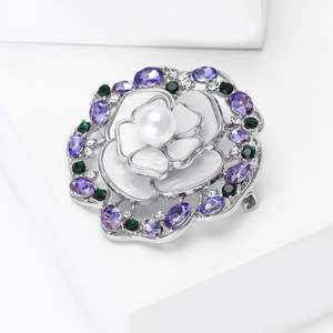Broche de Joyería de Moda para Mujer, Aleación con Diamantes de Imitación, Perla, Flor, Broche Monet, Rosa Púrpura, Joyería para Regalo de Boda, Fiesta o Banquete - Product Image 4