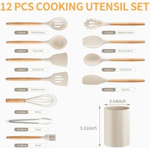 Weozhcie <b>Silicone</b> Cooking Utensil Set 12 Pcs Nonstick Heat Resistant Kitchen <b>Tools</b> For Cooking Khaki - Product Image 2