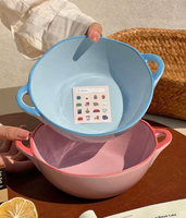 Bol en céramique à double anse, style Ins, avec motif papillon bohème sous glaçure, compatible micro-ondes, pour salade, nouilles, riz et soupes