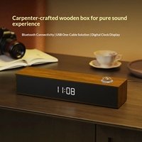 Barre de son Bluetooth en bois Q-E3608 avec caisson de basses et affichage de l'heure, alimentation USB, haut-parleur stéréo 2.1 pour PC, ordinateur portable et bureau