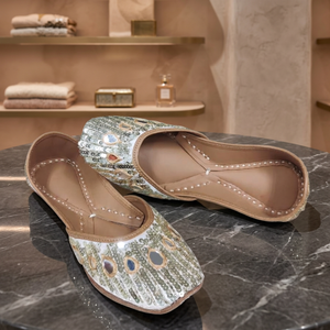 BS INTERNATIONAL Indian Traditional Leather <b>Shoes</b> for Ladies Genuine Leather Upper Elastic Band Closure Toe Mixed Colors Floral - Product Image 1