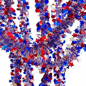 Decorazioni per il Giorno dell'Indipendenza USA, Strisce Colorate Bianco Blu Rosso, Stelle Rotonde in Plastica per Vetrine - Product Image 1