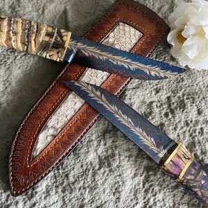 Couteaux de randonnée et de chasse de haute qualité, à lame fixe, lame en damas, lame tranchante - Product Image 5