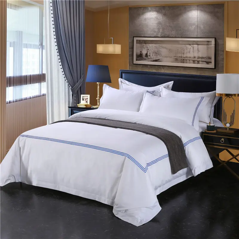 Wholesale Hotel Bedding Set 100% Cotton White Bed Sheet Sets Embroidered Duvet Cover Set
