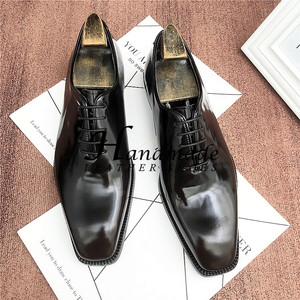 Zapatos formales de hombre de cuero genuino con corte lateral y acabado perlado, estilo británico, zapatos casuales de negocios, zapatos de novio para boda - Product Image 6