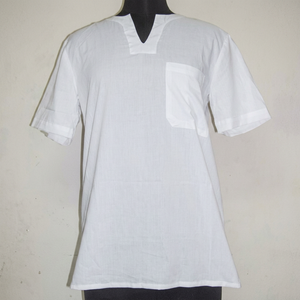 Chemise habillée homme à manches courtes 100% coton popeline col en V coupe ample couleur unie grande taille printemps boutons corne séchage rapide - Product Image 1