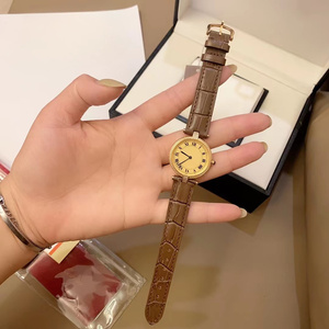 Womens Dainty Small Dial Gold Tone Watch Classic Brown Leather Automatic Machinery Wristwatch for Casual Formal Wear - Product Image 1