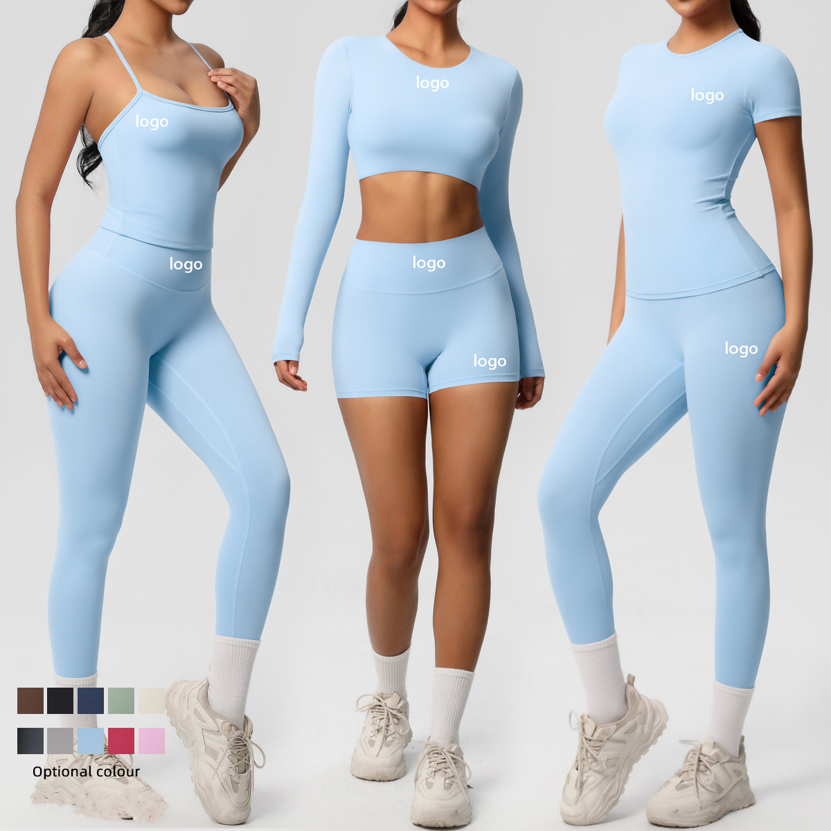 Women Solid Color Backless Square Neck High Waisted Breathable Seamless Stretch Lightweight Spandex/Nylon Plain Dyed Custom Logo