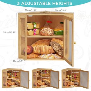 Organizador de Alimentos de Bambú en Forma de Caja de Pan con Puerta Transparente Corrugada de 2 Niveles para Almacenamiento en la Encimera de la Cocina. - Product Image 5