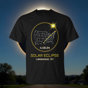 T-shirt Éclipse Solaire Totale 2024 pour Lakewood, Ohio - Vêtements Promotionnels - Product Image 2