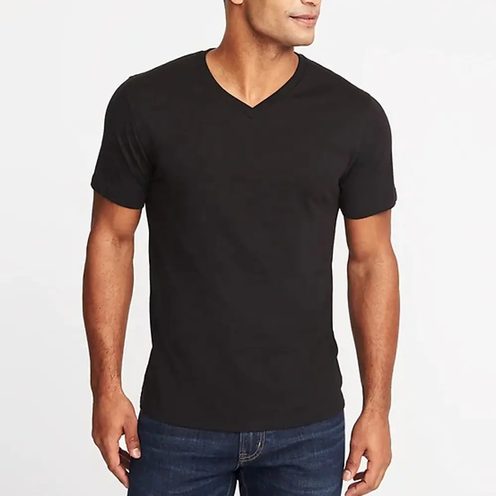 V-neck Cotton Polyester Fitness Blank Brand T-shirt Wholesale Custom Logo Printing Sport Shirt Black V Neck Casual T shirt