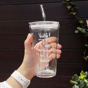 M 400ml sọc cốc thủy tinh rơm cốc cà phê trong suốt uống sữa nước trà nước trái cây ly với nắp drinkware cho bữa tiệc sinh nhật - Product Image 4