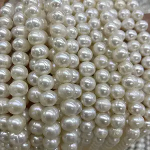 Precio bajo Patata 7-8mm Blanco Agua dulce Natural Cadena suelta Perla