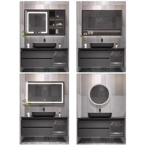 Mueble de Baño de Cerámica de Lujo con Encimera de Piedra, <span class=keywords><strong>Espejo</strong></span> Inteligente LED, Almacenamiento, Impermeable y con Función <span class=keywords><strong>Antivaho</strong></span> - Product Image 3