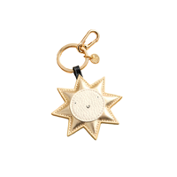 Breloque de sac en cuir PU, mignon visage souriant, porte-clés personnalisé, pendentif soleil doré pour sacs à main, cadeaux pour femmes