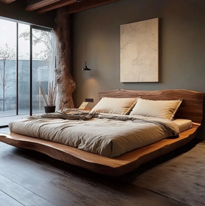 Cadre de lit de rangement en bois massif pur de style Wabi-Sabi, structure à mortaise et tenon, pour hôtel et maison d'hôtes japonais, modèle BF-01 Wabi-Sab - Product Image 3