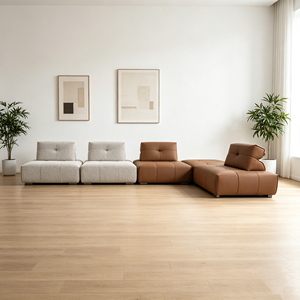 Sofá Seccional Cuadrado de Cuero Genuino Moderno, Diseño Atemporal, Fácil de Combinar con el Interior de una Villa - Product Image 3