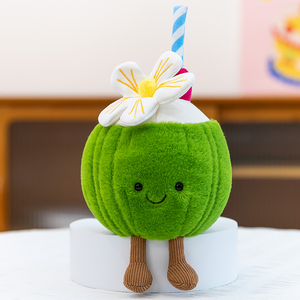 Lindos juguetes de peluche de coco <span class=keywords><strong>verde</strong></span>: adorables muñecos de frutas rellenos con flores y paja - Product Image 2