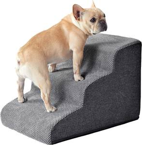 Rampa de escaleras para perros de 5 escalones, cama alta, tela antideslizante, escalones interiores para mascotas para perros pequeños y gatos, patrón gris sólido - Product Image 1