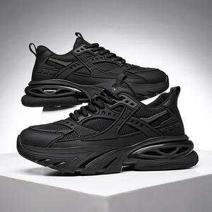 Chaussures pour hommes, style baskets, respirantes, en mesh, à semelle épaisse, à tige haute, noires, décontractées, sportives, best-seller du printemps - Product Image 2