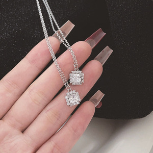 S925 Sterling Silver Sugar <b>Cube</b> Necklace Geometric Pendant Clavicle Chain <b>Light</b> Luxury Jewelry for Women Gift - Product Image 4