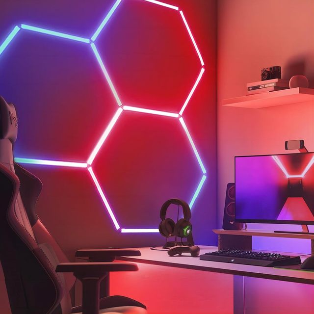 Rgb Led Decorative Hexagon Light Honeycomb Panel Car Detailing Studio 6500K Dimmable Remote Commercial Grade