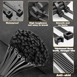 1000/100PC 자동 잠금 플라스틱 나일론 넥타이 블랙 지퍼 랩 스트랩 나일론 케이블 타이 세트 고정 링 루프 와이어 랩 가정용 - Product Image 5