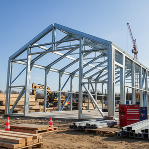 Großspannige Stahlkonstruktionshalle mit säulenfreier Aufteilung für Schüttgutlagerung - Product Image 1