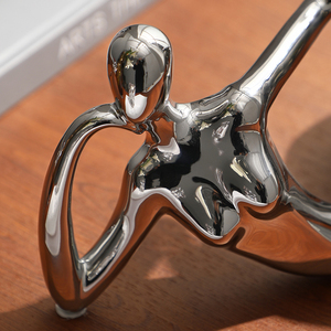 Flolenco Surrealistische Art Deco Bruiloft Bureaudecoratie Zilverkleurig Keramiek Abstracte Sculptuur Liggende Voluptueuze Figuur Elegante Persoon - Product Image 5