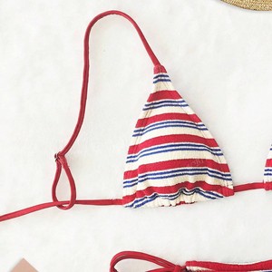 Costume da bagno da donna sexy in chiffon a <span class=keywords><strong>vita</strong></span> bassa con coulisse e strisce, stile europeo-americano, all'ingrosso direttamente dalla fabbrica - Product Image 4