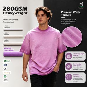 RAMAX T-Shirt Rosa Oversize in Cotone Pesante 280GSM, Effetto Vintage, Streetwear, Vendita all'Ingrosso, <span class=keywords><strong>Abbigliamento</strong></span> Personalizzato OEM - Product Image 5