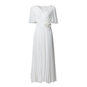 strapless open back dress Straps Plunging Pleated Chiffon Long Train Wedding Dress