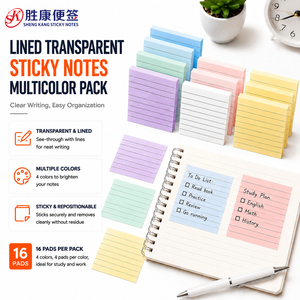 Blocs-notes autocollants transparents multicolores lignés, repositionnables, pour une écriture claire, pour la prise de notes, l'usage au bureau et à l'école - Product Image 1