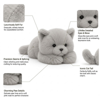 Fabricant de jouets en peluche chat gris personnalisés, prototypage rapide, poupée chat douce pour cadeau d'anniversaire, mascotte commerciale, vente en gros, faible MOQ, OEM, ODM