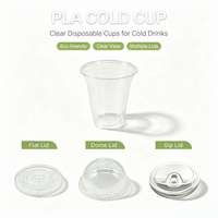 Vente en gros de gobelets à café compostables en PLA de calibre 76/90/96/98 mm avec couvercles, gobelets en plastique transparent jetables pour latte glacé