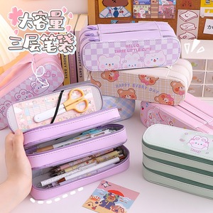 Công Suất Lớn Văn Phòng Phẩm Trường Cô Gái Vải 2 <span class=keywords><strong>3</strong></span> Lớp Phim Hoạt Hình Màu Hồng Thỏ Con Chó Văn Phòng Phẩm Hộp Bút Chì Trường Hợp - Product Image 4